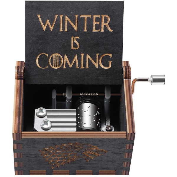 Game Of Thrones speldosa, antik handsnidad trähandvev musikdosa Present till jul