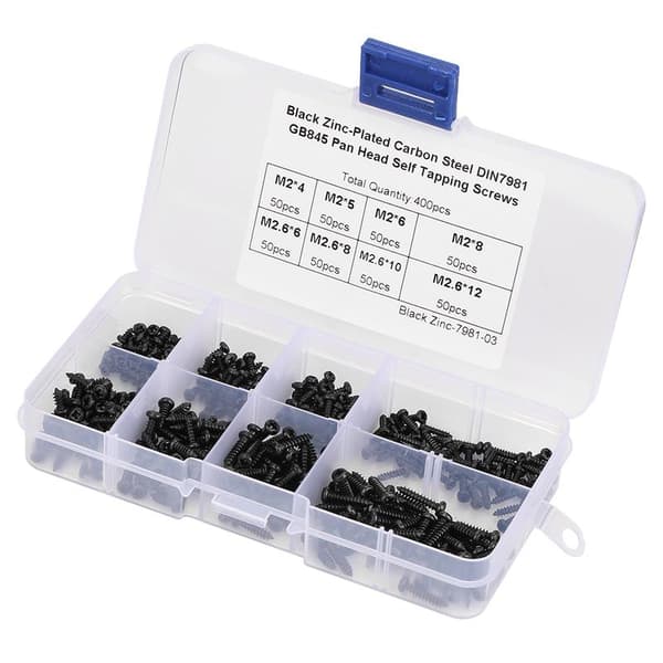 400 pcs Black M2/M2.6 Cross Pan Head Self-Tapping Screws Set Assortment Kit 0.2