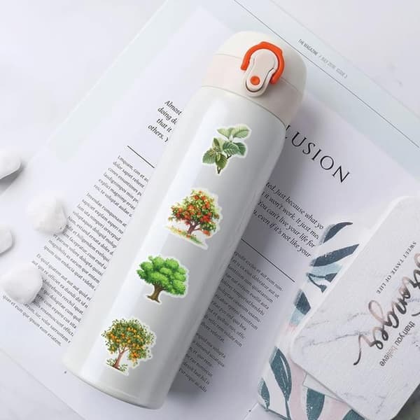 100-pack Nature Stickers | 8 Themes PET Decals | Waterproof Decor for Laptop, Suitcase, Water Bottle (Tree Style) Tree 2 Set Trees