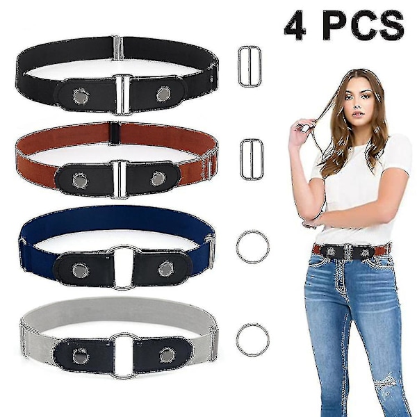 4 Pieces Buckle Free Adjustable Belt, No Buckle Invisible Elastic Belt