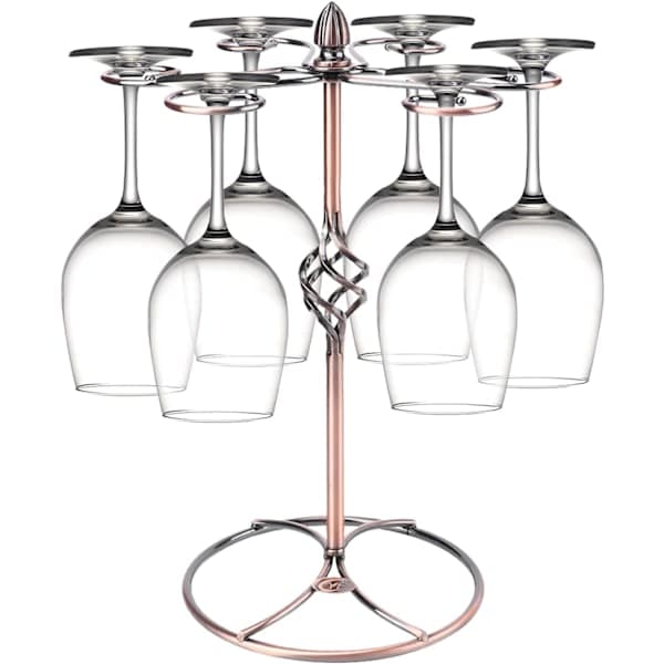 Vinglassstativ, Vertikal vinglassholder med 6 kroker, Benkeplate vinglass (bronse)-XS2-