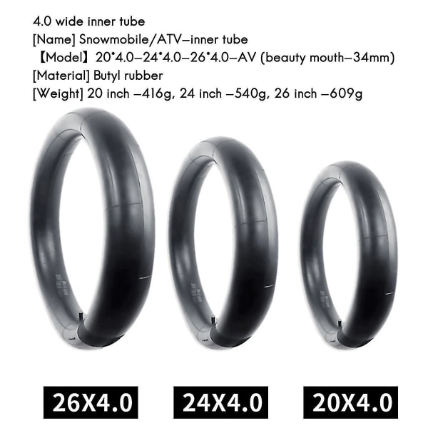 Sykkelslange 20 X4.0-av Inner Tube For Bike Snow Bicycle Mtb