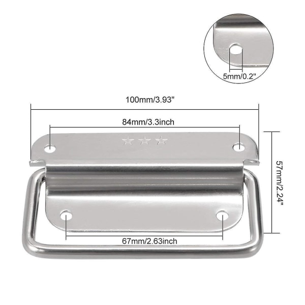4 stk. kistehåndtak i rustfritt stål, store trekkhåndtak for verktøykasser