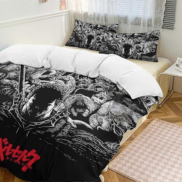 x318 Anime Berserk 3-delt Sengesæt Varmt Og Behageligt Blødt Dynebetræk Sengesæt med 1 Dynebetræk Og 2 Pudebetræk til Soveværelse b318 135x200cm 53x78in