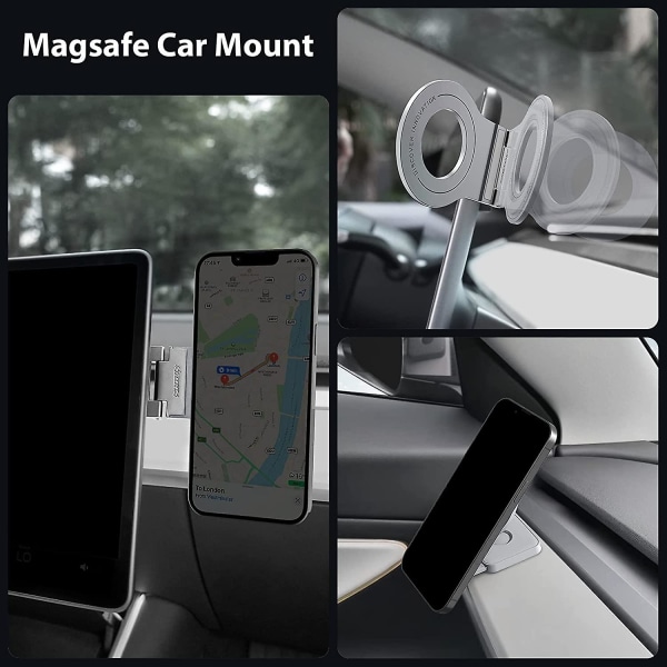 Aftagelig Magsafe Bilmontering Til Tesla, Justerbar Magnetisk Telefonvægmontering Til Iphone Bilvæg Skrivebord Bærbar Grey