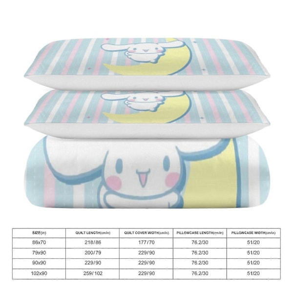 v1513 Cinnamoroll Dynesett Tykkere Myk 3 Deler Sengetøy Sett Helårs Dynetrekk med 2 Putetrekk for Voksne Kvinner Jenter Tenåringer Hjem Rom Dekor io 200x200cm 78x78in