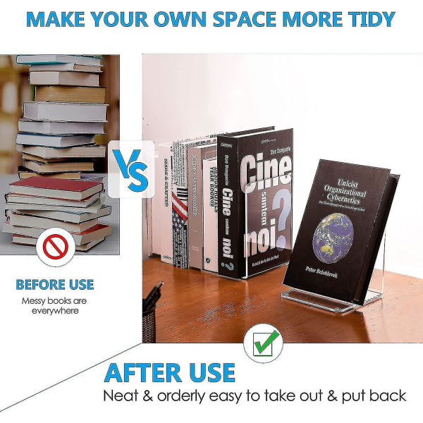 6 stk gennemsigtige akryl bogstøtter med skridsikre klistermærker Bogstøtter til soveværelset bibliotek Kontorskole og skrivebordsarrangør