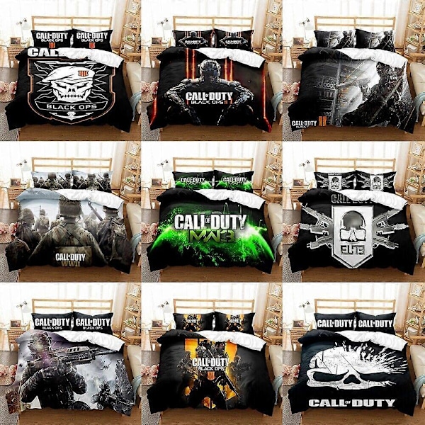 v4962 Sengetøj Call Of Duty Quilt Dynebetræk 3 stk. Sengesæt Pudebetræk Gave Sengetøj IU4962 135x200cm 53x78in