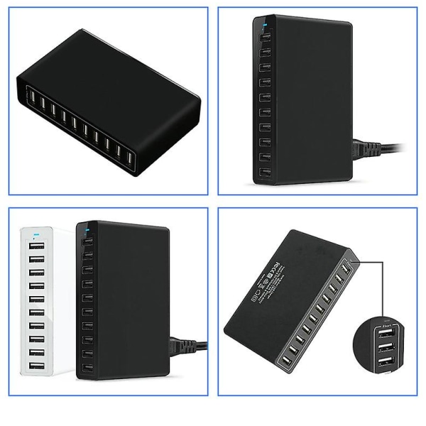 Powerport 10 USB Laddningsstation 60w 10-portars väggladdare Hemladdare Plugg Laddare Adapter