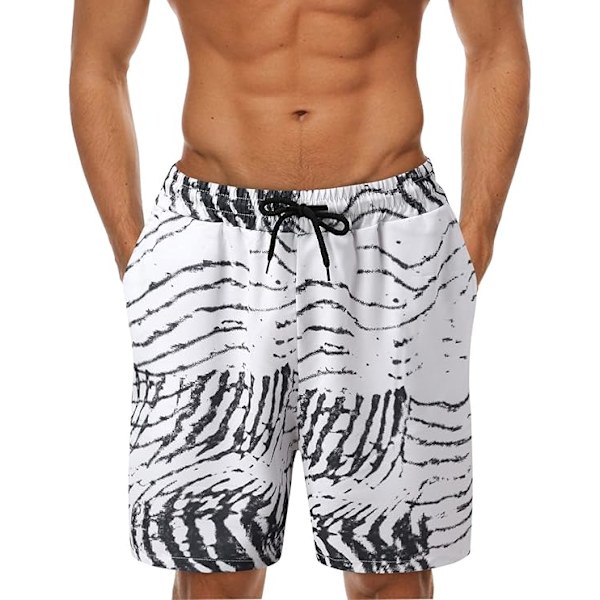 Stribede sommerstrandshorts med elastisk talje, snørebånd, badebukser til mænd, hawaiiansk ferietøj, badebukser til mænd 5XL White