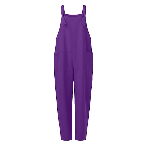 Dame Overalls Casual Løs Dungarees Romper Baggy Playsuit Bomuld Og Linned Jumpsuit Purple S