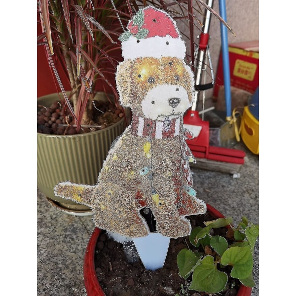 Christmas Led Light Up Fluffy Doodle Dog med lysstreng, akryl udendørs græsplænepynt til jul - 2d flad