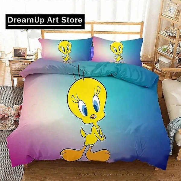 v35 Sängkläder Tecknad T-Tweetys Fågel Sängkläder Set Pojkar Flickor Twin Queen King Size Påslakan Örngott Säng Pojkar Vuxen Sovrum 3-Delars Sängklädesset (1 240x260cm 94x102in