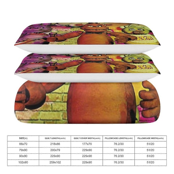 81v Five Nights at Freddy's 3-osainen vuodevaatesetti Lämmin ja mukava pehmeä pussilakanasetti, jossa 1 pussilakana ja 2 tyynyliinaa pojille ja tytöille 135x200cm 53x78in