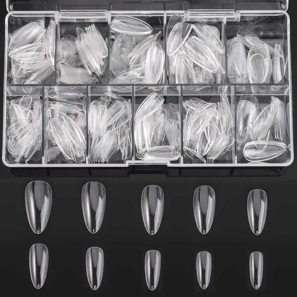 Mandelformede løsnegler - Medium Almond Shaped Clear Nails Full