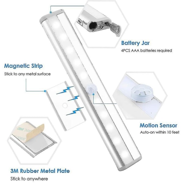 3 stk. Opgraderet USB Genopladelig 10 LED Magnetisk Bevægelsessensor Lys