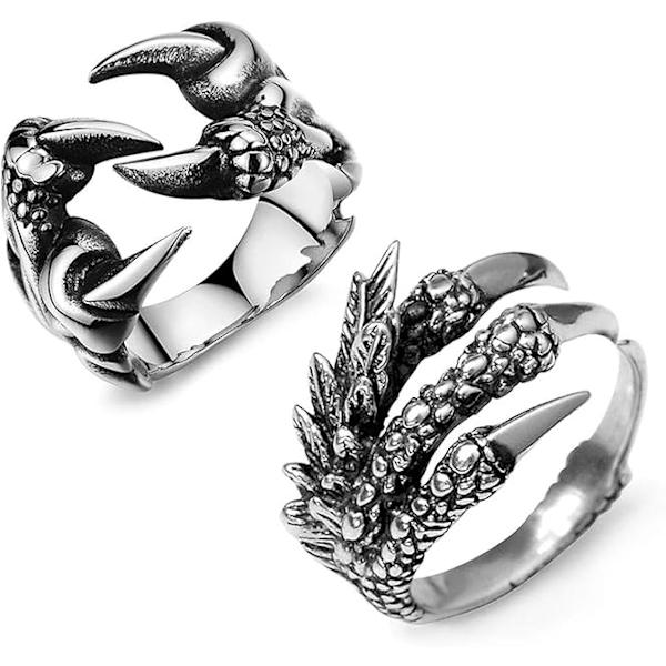 Dragon Ring Set, Gotisk Justerbar Vild Alondra Open Punk Cool Dragon Ring för Män Kvinnor (2 st) (C)