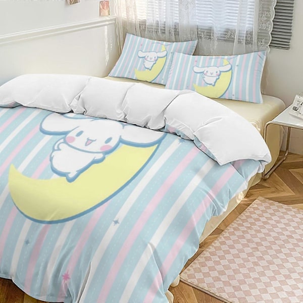 v1513 Cinnamoroll Dynesett Tykkere Myk 3 Deler Sengetøy Sett Helårs Dynetrekk med 2 Putetrekk for Voksne Kvinner Jenter Tenåringer Hjem Rom Dekor io 135x200cm 53x78in