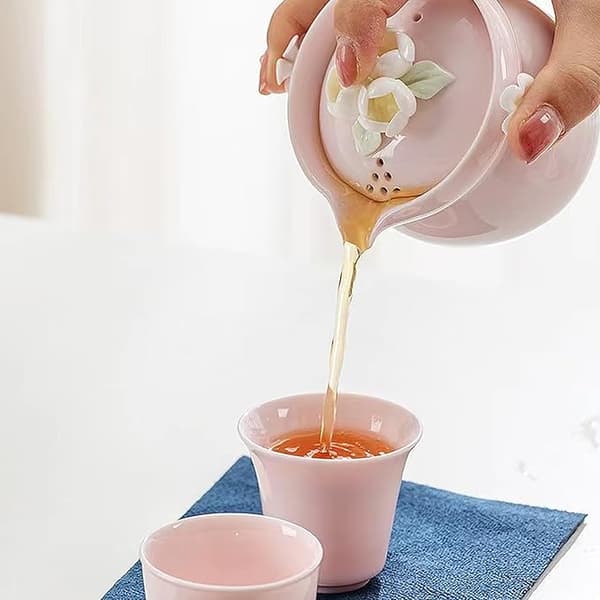 Resete, Mini Kung Fu-teset, lättviktsdesign med teinfuser bärbar väska för utomhuspicknick (Plommonblomma)