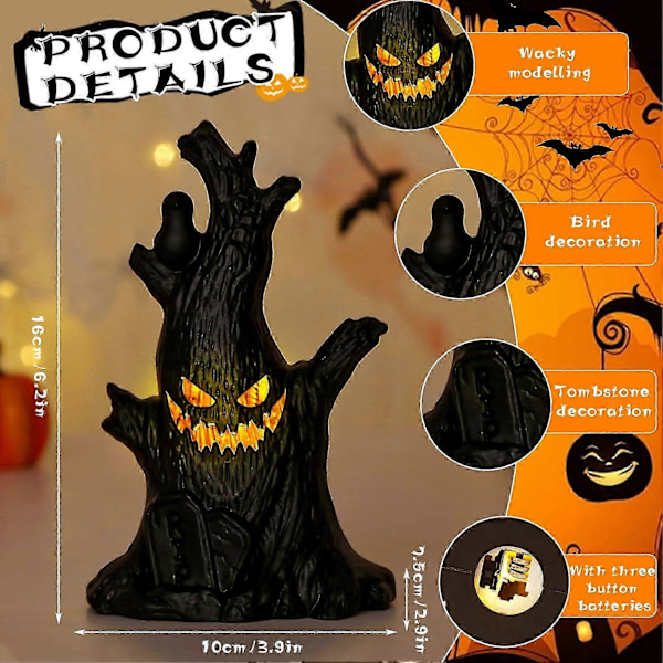 Halloween Spøkelsestreet Stubbe med LED-lys, Treet Ansikt Lysende LED Spøkelsestreet Stubbe Batteridrevet for Halloweenfest 1 PC