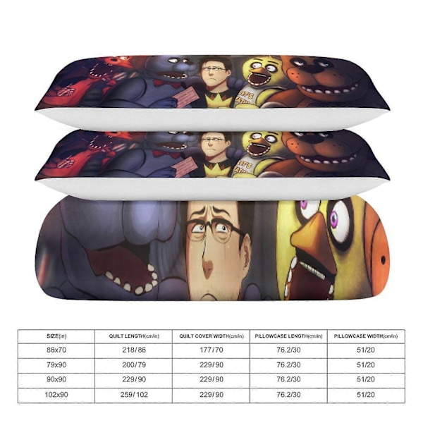 v1308 Five Nightat Freddy Täcke Set Tjockt Mjukt 3-delars Sängklädesset Året Runt Täcke med 2 Örngott för Vuxna Kvinnor Flickor Tonåringar Hemrum 135x200cm 53x78in