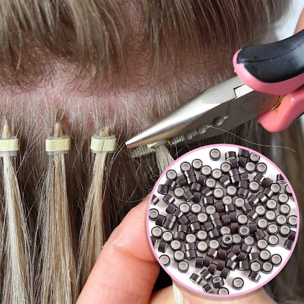 5-in-1 Salon 500 kpl Microring-setti, Microringit, Loop Needle Microring -pihdit, työkalusarja hiustenpidennyksiin, hiustenpidennystarvikkeet