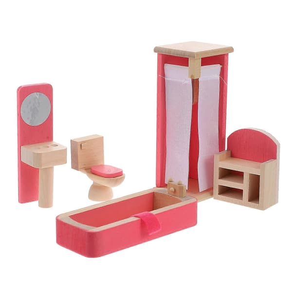 Rosa Mini Møbelleker i Tre for Barn Pedagogisk Lek 1 Sett