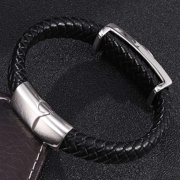 JEWELRY Herr Läderarmband, Punk Skalle/Orm/Skorpion/Kors Armband 19-23cm, Personliga Svarta Reparmband för Män Pappa
