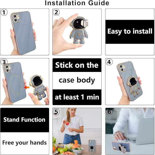 Compatible with iPhone 12 Case Cute 3D Astronaut Stand Design Camera P Far peak blue