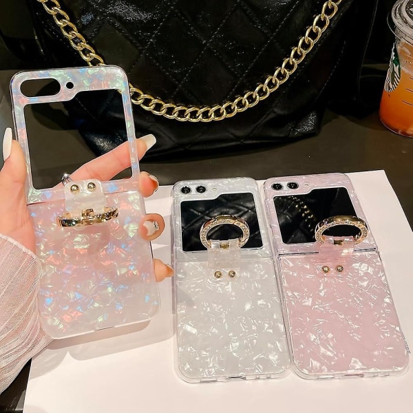 Kirkas Z Flip 5 case, lasermeduusalla kuvioitu phone case. Yhteensopiva Samsung Galaxy Z Flip 5 sormustelineellä Colorful