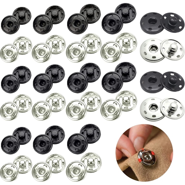 40 sarjaa metallipainonappia mustana ja hopeana Ompele napit kiinnikkeet Painonapit Napit vaatteille ompelu lompakko käsilaukku käsityöt (12mm)
