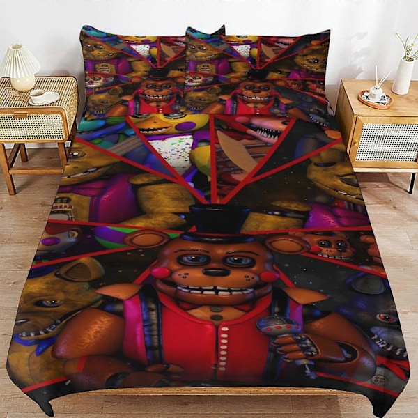 x256 Five Nights at Freddy's FNAF Dynebetræk i Mikrofiber Sengelinned Sæt 3D Printet Letvægts 3 Dele Dynesæt, 1 Dynebetræk og 2 Pudebetræk 135x200cm 53x78in