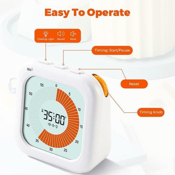 Visuel Timer til Børn, 60 Minutters Digital Nedtællingstimer til Børn Køkkentimer med Signallys Påmindelsesfunktion LCD Digital Timer