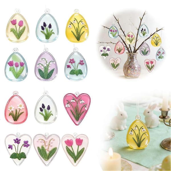 12 stk. påskebryllupper akrylpynt blomstermønsterdekoration ☾ C6J4 White 12pcs