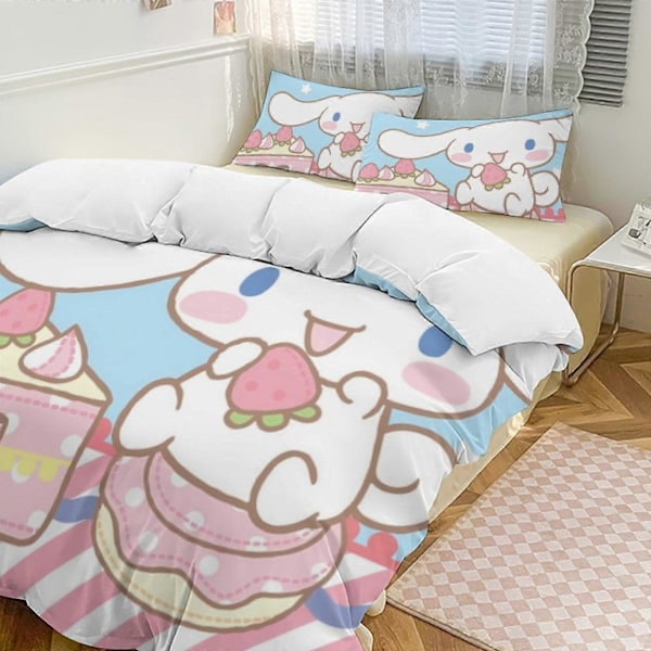 v1415 Cinnamoroll Dynesett Tykkere Myk 3 Deler Sengetøy Sett Helårs Dynetrekk med 2 Putetrekk for Voksne Kvinner Jenter Tenåringer Hjem Rom Dekor io 135x200cm 53x78in