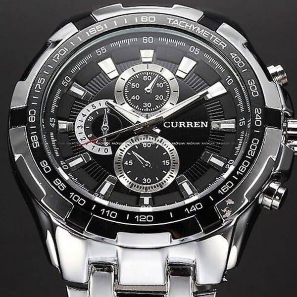 CURREN Herreure Top Brand Luksus Guld Sort Quartz Herreur Mænd Militær Sport Ur Mænd Armbåndsur 8023 Relogio Masculino Black Sliver Band