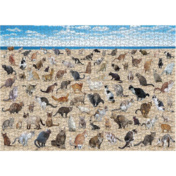 Beach Pooping Cat Puzzle 1000 Piece Puzzle for Adults, Cat Puzzles for Adults Animal Jigsaw Puzzle as Funny Gag Home Decor