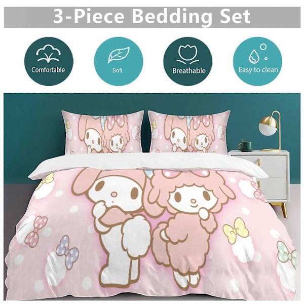 v1238 Sanrio Dynesett Tykkere Mykt 3-delt Sengesett Helårs Dynetrekk med 2 Putetrekk for Voksne Kvinner Jenter Tenåringer Hjem Rom Dekor io1238 135x200cm 53x78in