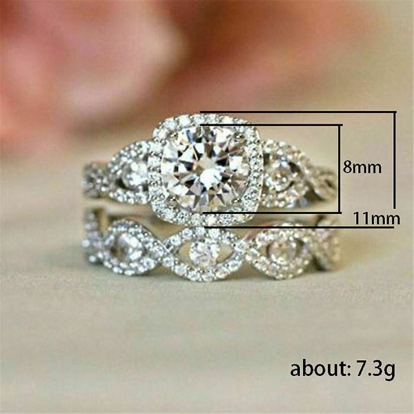 2 st/set Cubic Zirconia Diamond Stackable Ring Set för bröllop, förlovning, alla hjärtans dag, årsdag, smyckesgåvor för kvinnor 10
