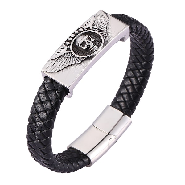 JEWELRY Herr Läderarmband, Punk Skalle/Orm/Skorpion/Kors Armband 19-23cm, Personliga Svarta Reparmband för Män Pappa