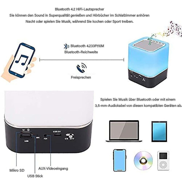 Bluetooth-kaiutin Herätyskello 5 Yhdessä Led Kosketushimmennettävä Herätyskello Digitaalinen Mp3-soitin, Kaiutin, Usb Ja Bluetooth