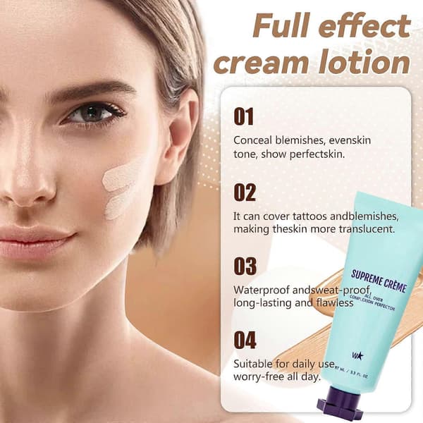 Supreme Creme All-Over Complexion Perfector Långvarig CC Cream Foundation - Lättviktig Vattentät & Överföringsresistent Hudton Medium
