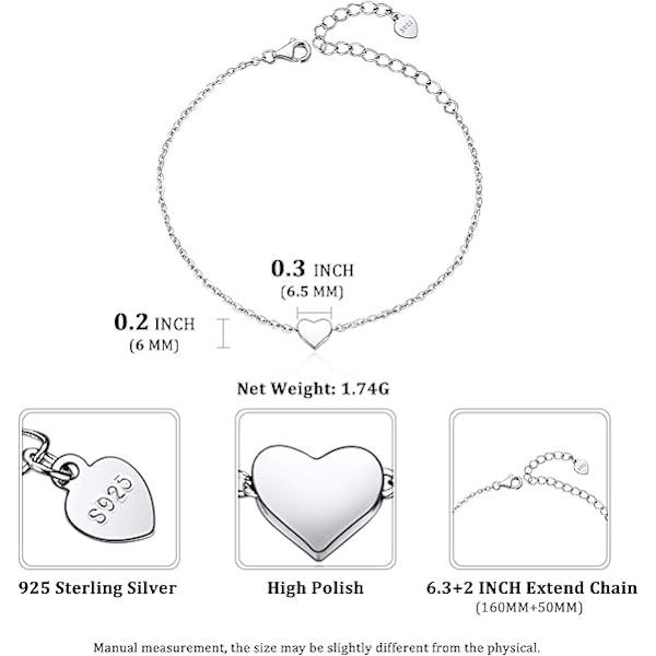 925 Sterlingsølv Hjerte/Måne/Stjerne/Bar/Lotus Armbånd Til Kvinder 16cm+5cm(Forlænget) Minimalistisk Smykker