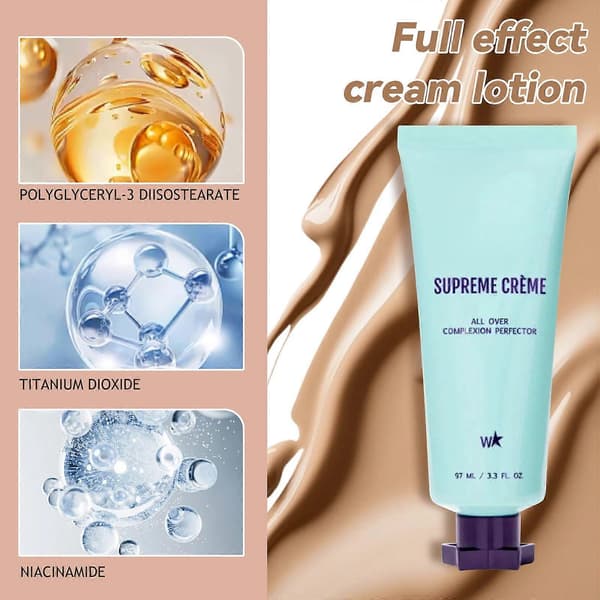 Supreme Creme All-Over Complexion Perfector Långvarig CC Cream Foundation - Lättviktig Vattentät & Överföringsresistent Hudton Medium