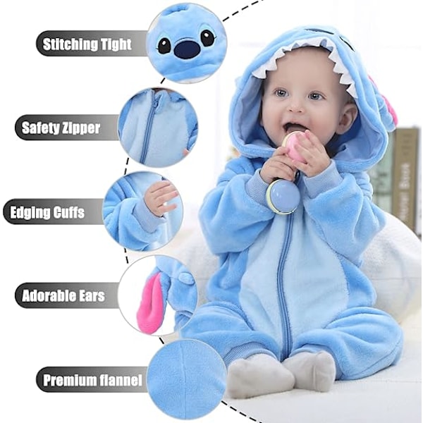 Baby Rompers Nyfödda Flickor Pojkar Djur Dragkedja Huvtröja Overall Höst Vinter Flanell Huvtröja Cartoon Sleepsuits Kläder Unisex 70 Blue