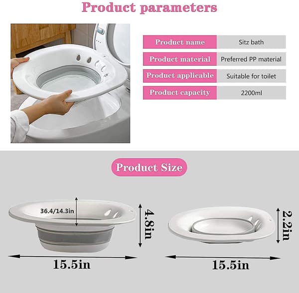 Sammenleggbart sitzbad for toalett, sete sitzbad for gravide, hemoroider, eldre, passer til universelle toaletter og toalettstol grå
