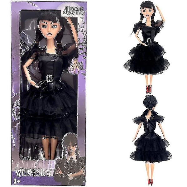 Onsdag Addams dockor plyschleksaker, gjorda för att flytta Wednesday Adams dockor för barn Black Sari Dress