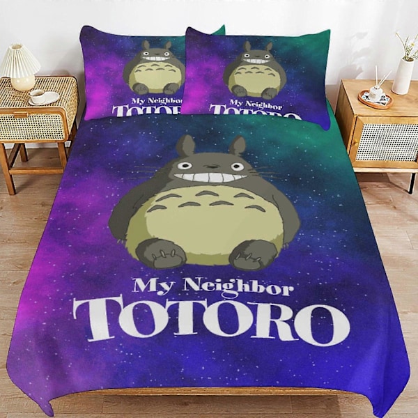 x385 Min Nabo Totoro Dynetrekk Mikrofiber Sengetøy Sett 3D Trykt Lettvekt 3-delt Dynesett, 1 Dynetrekk og 2 Putetrekk for Ki 200x200cm 78x78in