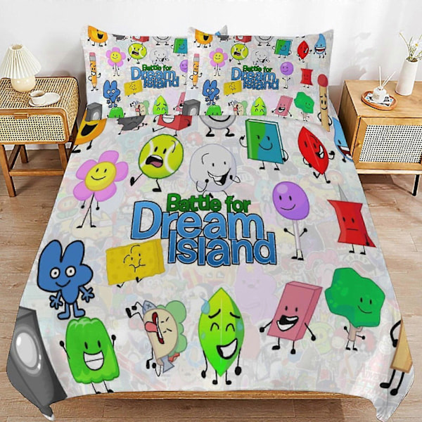 x235 Battle for Dream Island BFDI Påslakan Mikrofiber Sängkläder Set 3D-tryckt Lättvikt 3-delars Täcke Set, 1 Påslakan Och 2 Örngott 200x200cm 78x78in