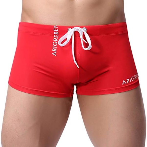 Stramme shorts til mænd, badebukser til mænd, ensfarvede badebukser til mænd, strandshorts, slanke badebukser til mænd XL Red